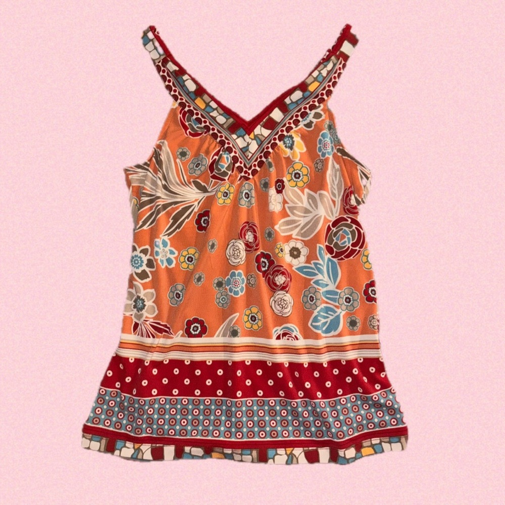 Y2K Floral Orange V-Neck Sleeveless Tank